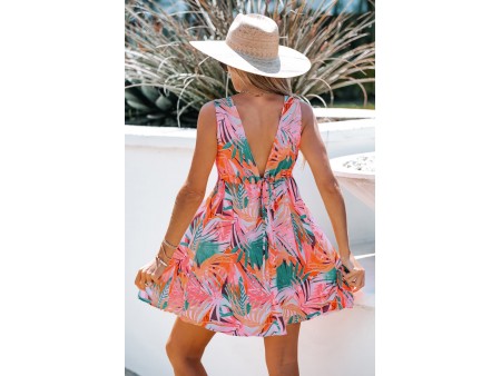 Tropical Leaf Print Flowy Dress