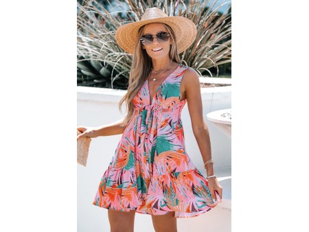 Tropical Leaf Print Flowy Dress