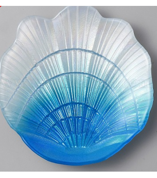 Blue Shell Shape Glass Jewelry Plate, Storage Tray for Rings, Necklaces, Earring, Fruit Snack Plate, Clear