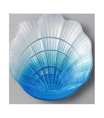 Blue Shell Shape Glass Jewelry Plate, Storage Tray for Rings, Necklaces, Earring, Fruit Snack Plate, Clear