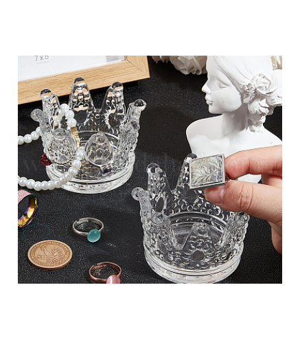 2Pcs Glass Trinket Dish Clear Crystal Jewelry Tray Crown Shape Jewelry Holder Dish Transparent Glass Tray Jewelry Plate