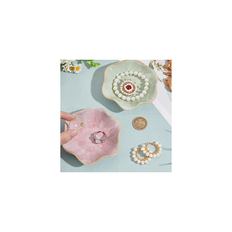 Elite 2Pcs 2 Colors Flower Porcelain Jewelry Plate, Storage Tray for Rings, Necklaces, Earring, Mixed Color