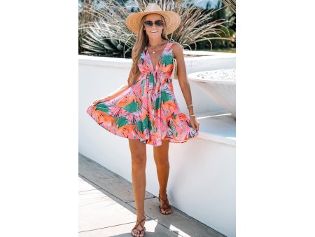 Tropical Leaf Print Flowy Dress