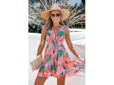 Tropical Leaf Print Flowy Dress