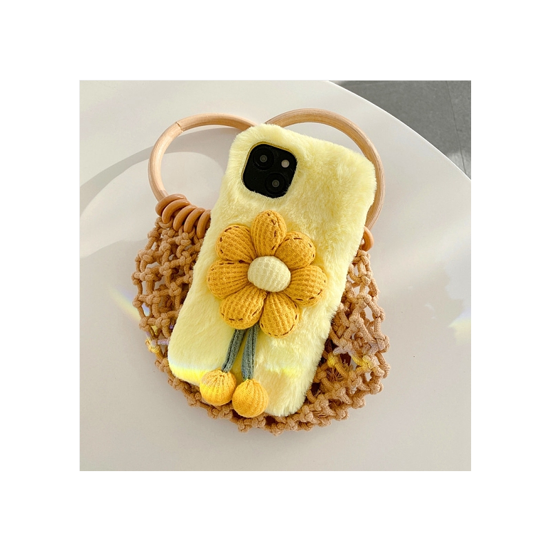 Warm Plush Mobile Phone Case Winter Sunflower Shape