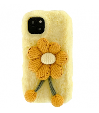 Warm Plush Mobile Phone Case for Women Girls, Winter Sunflower Shape Camera Protective