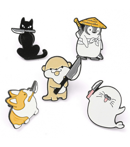 Vicious Friends Enamel Pins, Black Alloy Badge for Backpack Clothes, Cat/Penguin