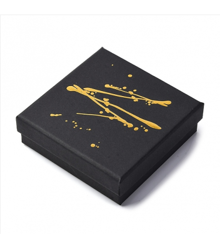 Square Hot Stamping Cardboard Jewelry Packaging Boxes, with Sponge Inside, for Rings, Small Watches