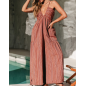 Striped Plunge Loose Leg Jumpsuit