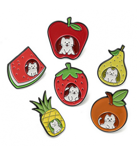 Watermelon/Apple/Pear/Orange/Pineapple/Strawberry Cartoon Fruit with Cat Enamel Pins