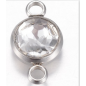 Glass Links connectors, Faceted, with 304 Stainless Steel Findings, Flat Round, Stainless Steel Color, Crystal