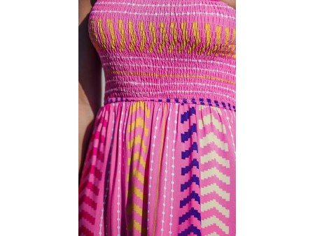 Pink Chevron Striped Self-Tie Strap Maxi Dress