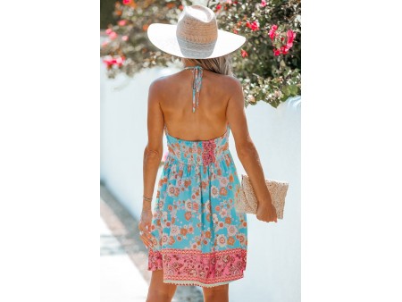 Floral Print Halter Sleeveless Mini Dress