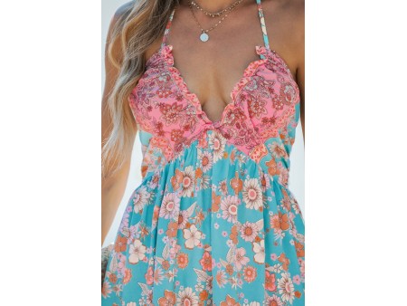 Floral Print Halter Sleeveless Mini Dress