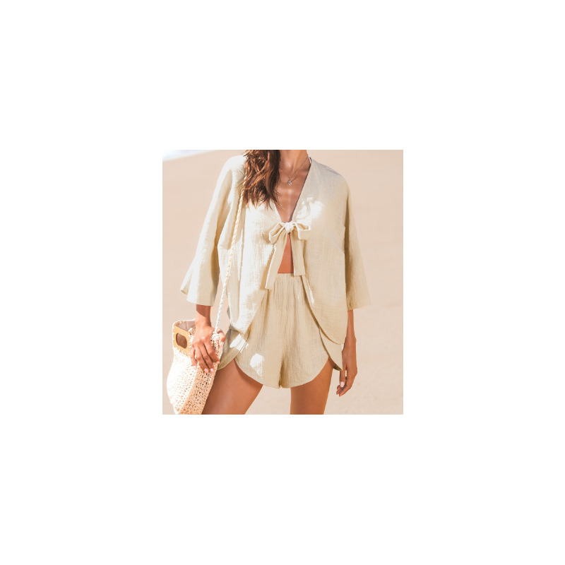 Whimsy Wrap Beige Cover-Up Top