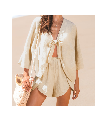 Whimsy Wrap Beige Cover-Up Top